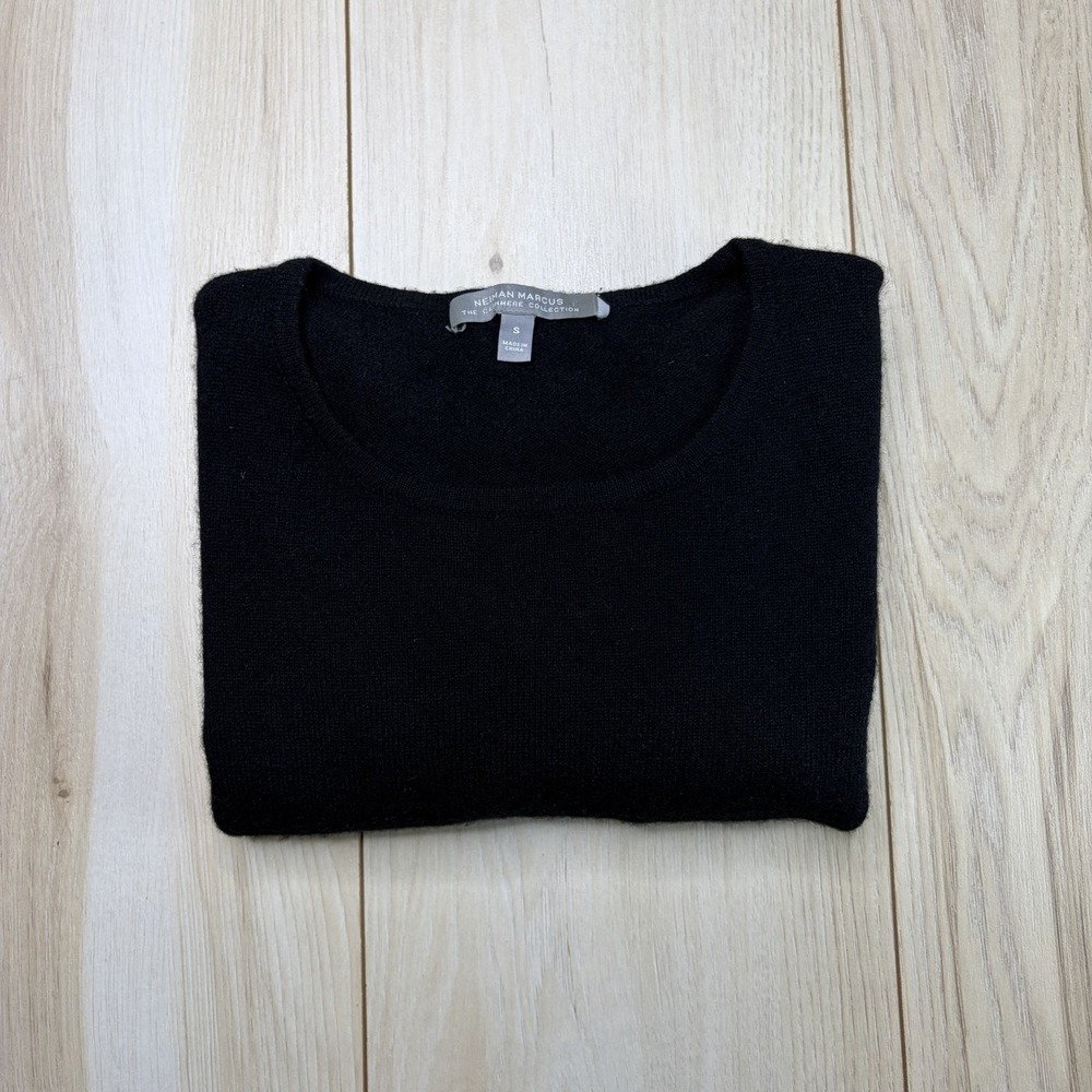 Neiman Marcus Womens 100% Cashmere Floral Lace Sleeve Sweater Black Size Small